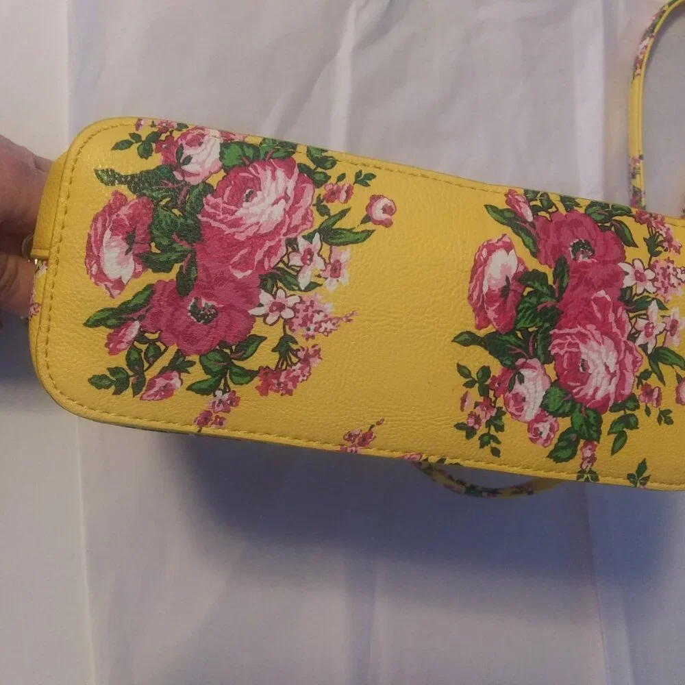 Betsy Johnson Yellow pinks Floral  Bow Dome  Crossbody Shoulder Bag Satchel